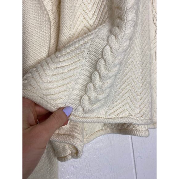 THEORY Oversized Cableknit Cream Cashmere Wool Blend Sweater US MEDIUM NWT $375 - Picture 5 of 9